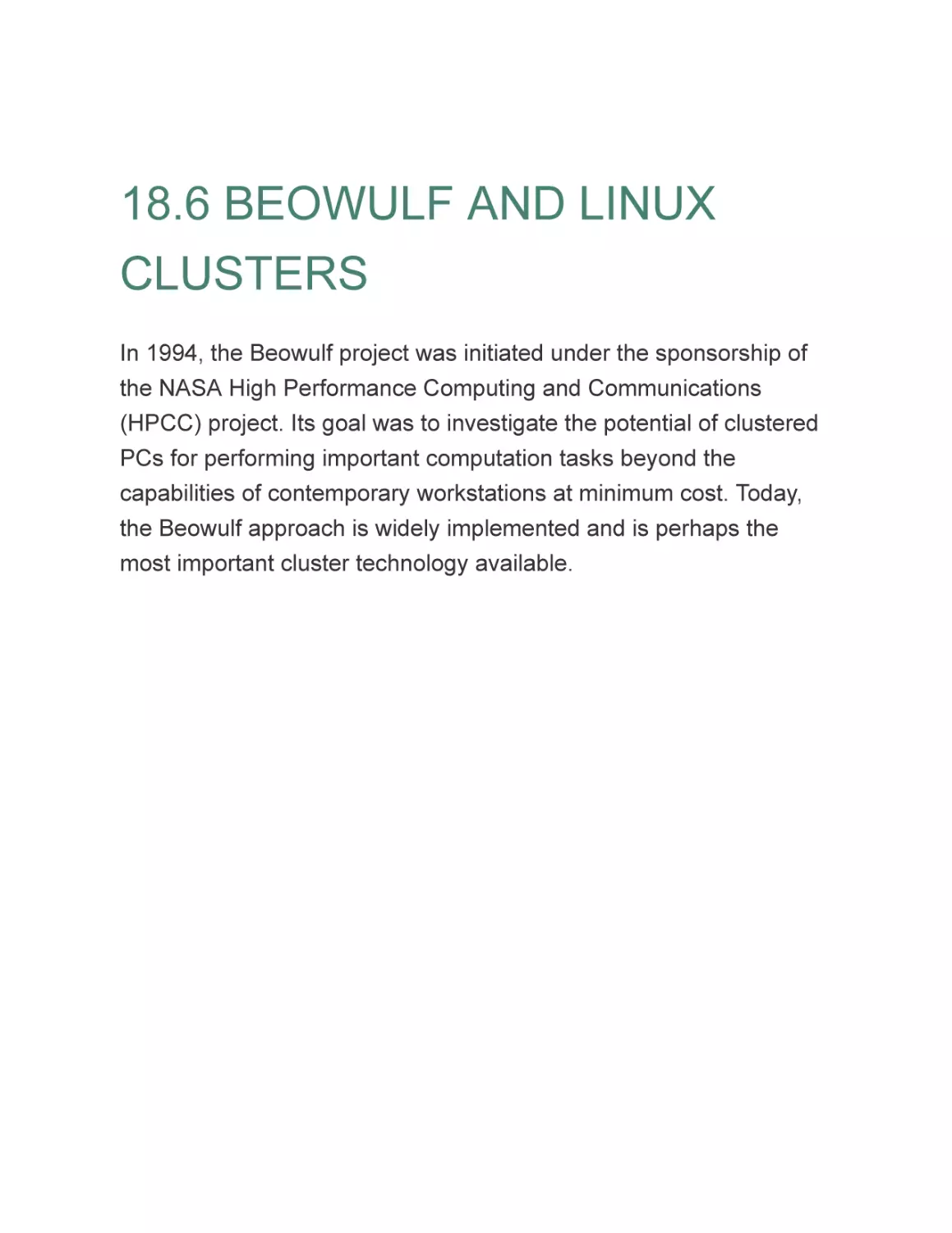 18.6 BEOWULF AND LINUX CLUSTERS