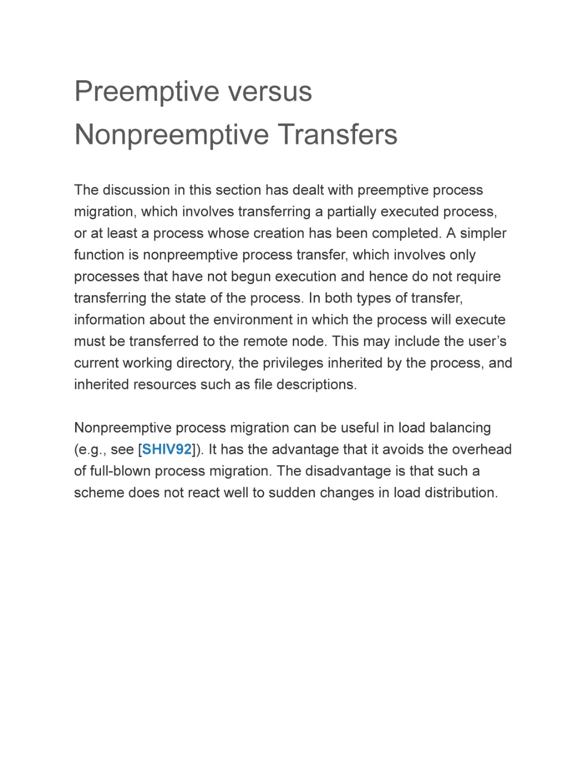 Preemptive versus Nonpreemptive Transfers