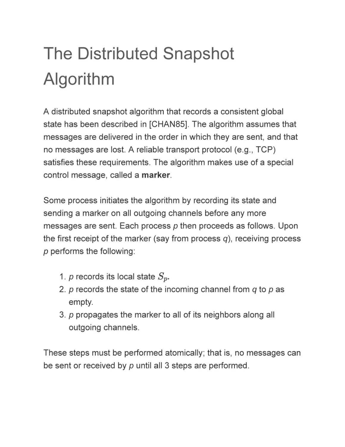 The Distributed Snapshot Algorithm