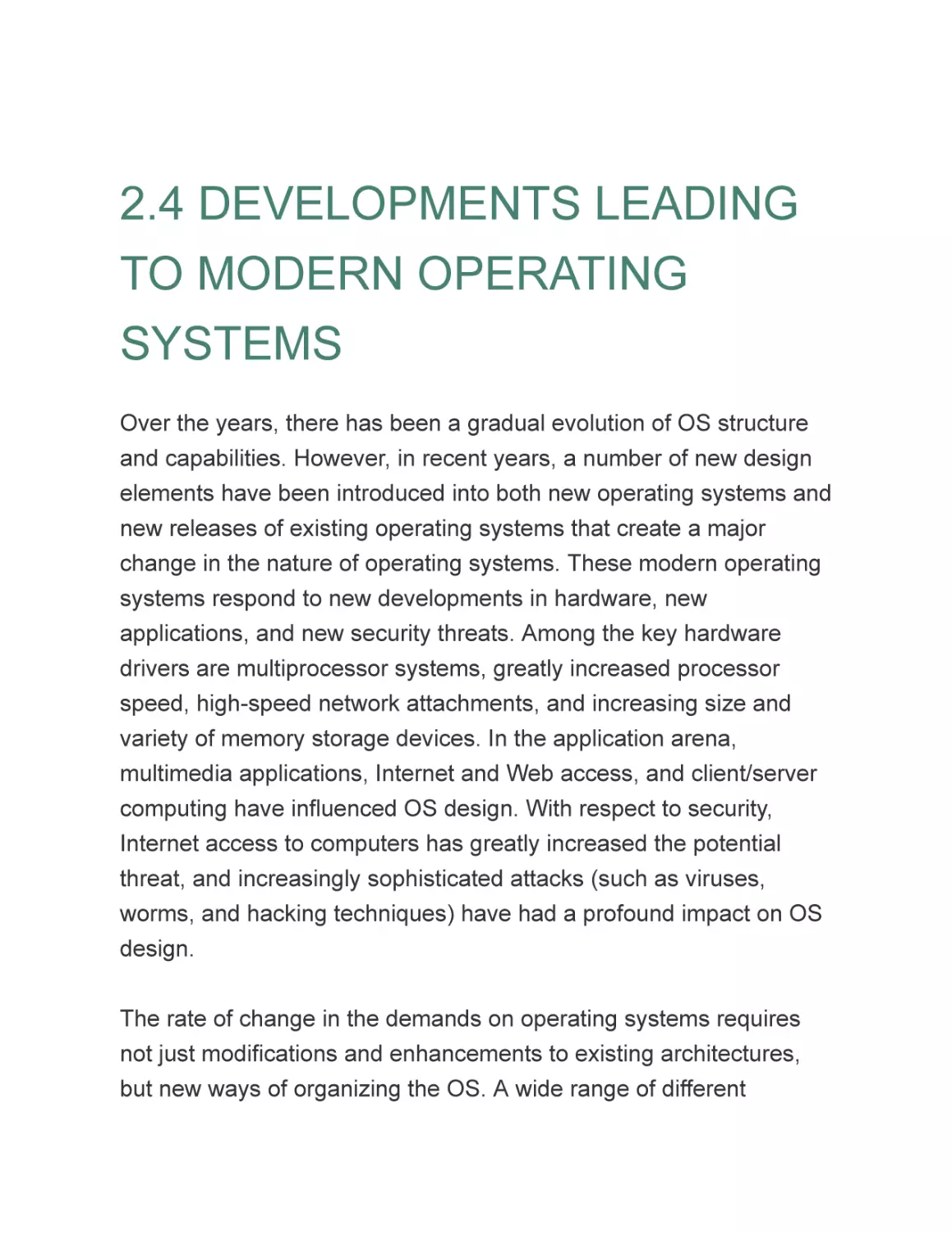 2.4 DEVELOPMENTS LEADING TO MODERN OPERATING SYSTEMS