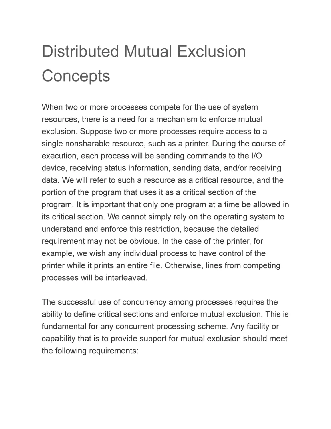 Distributed Mutual Exclusion Concepts