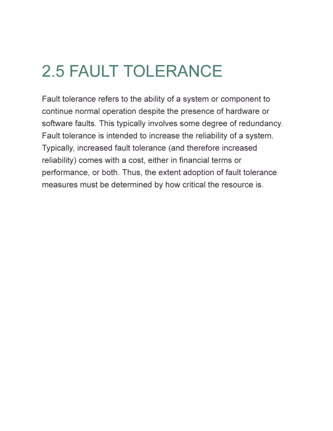 2.5 FAULT TOLERANCE