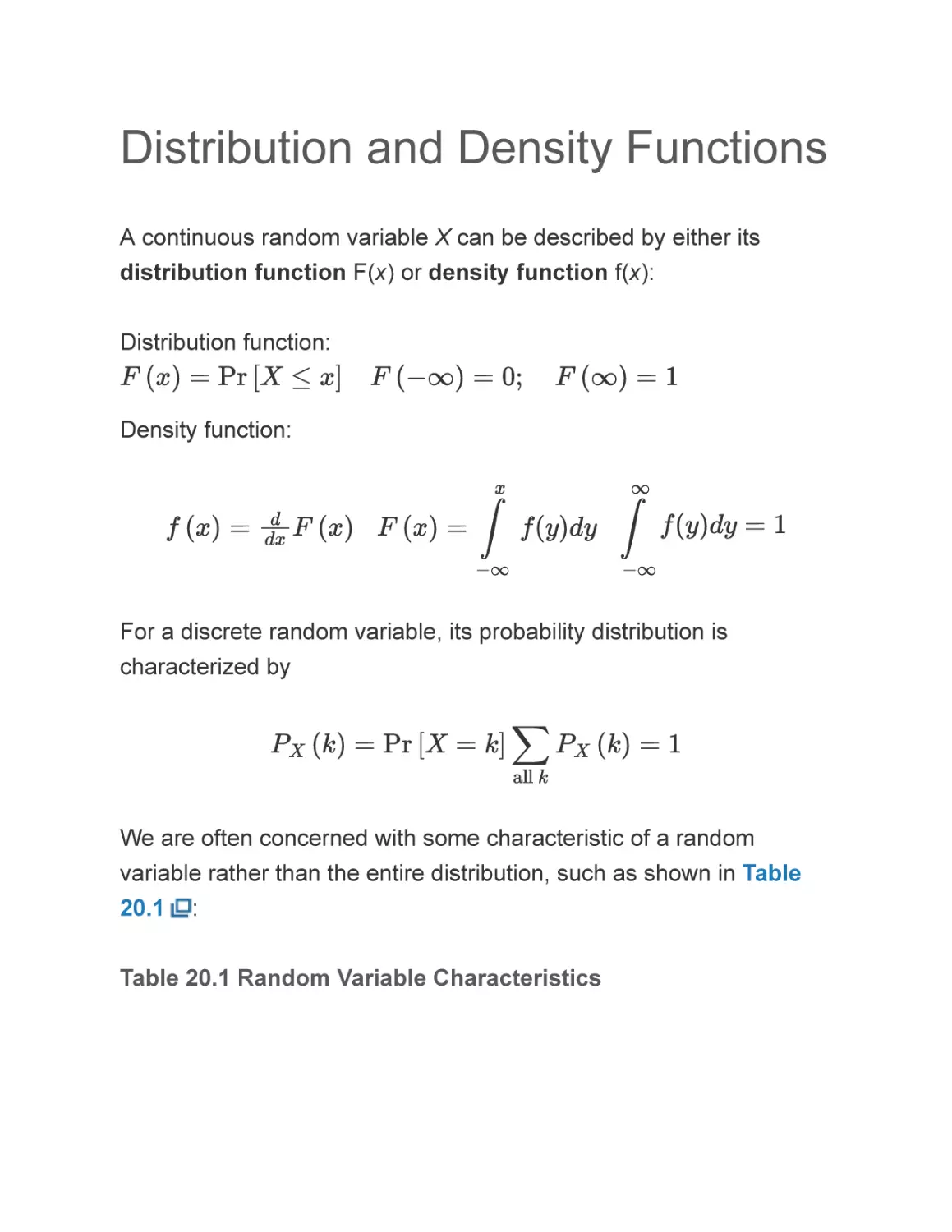 Distribution and Density Functions