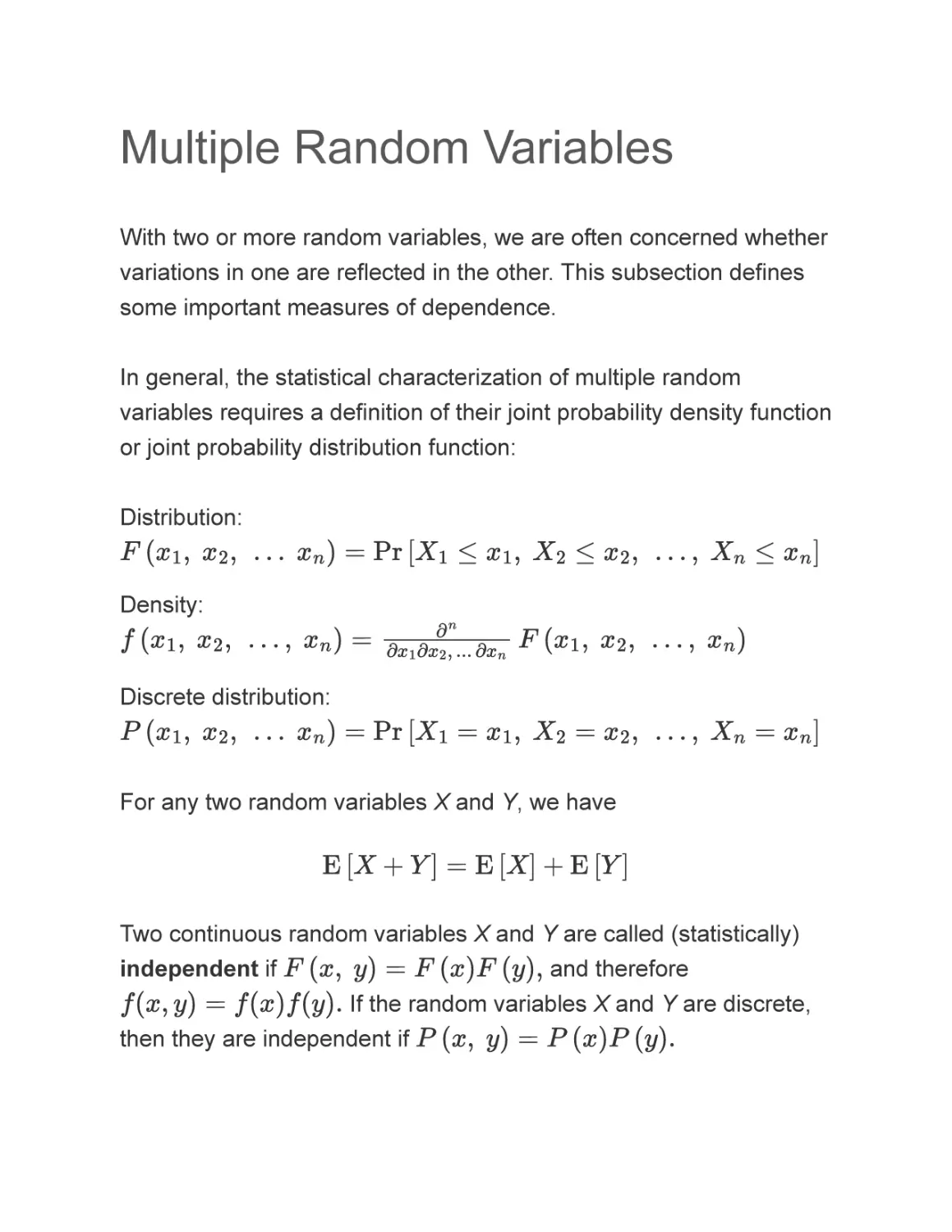 Multiple Random Variables