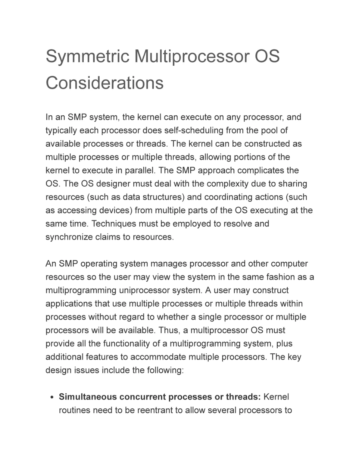 Symmetric Multiprocessor OS Considerations