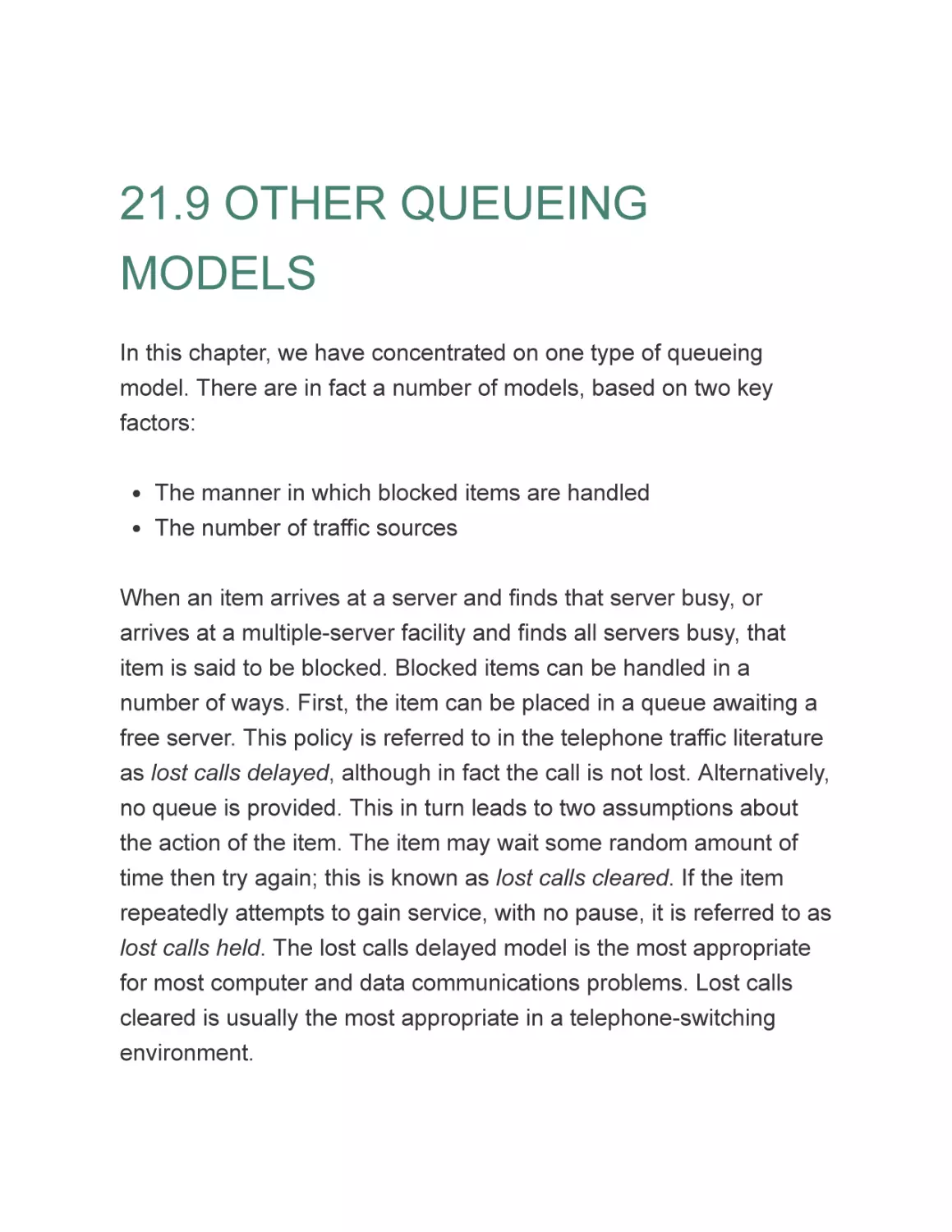 21.9 OTHER QUEUEING MODELS