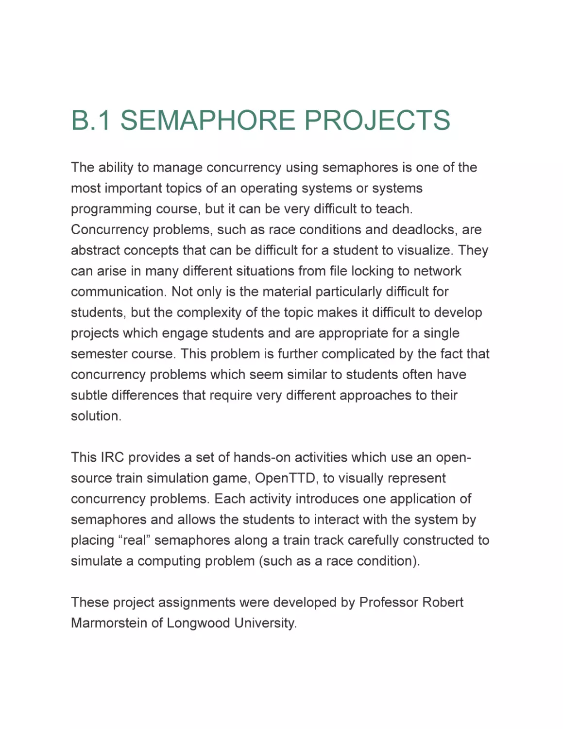 B.1 SEMAPHORE PROJECTS