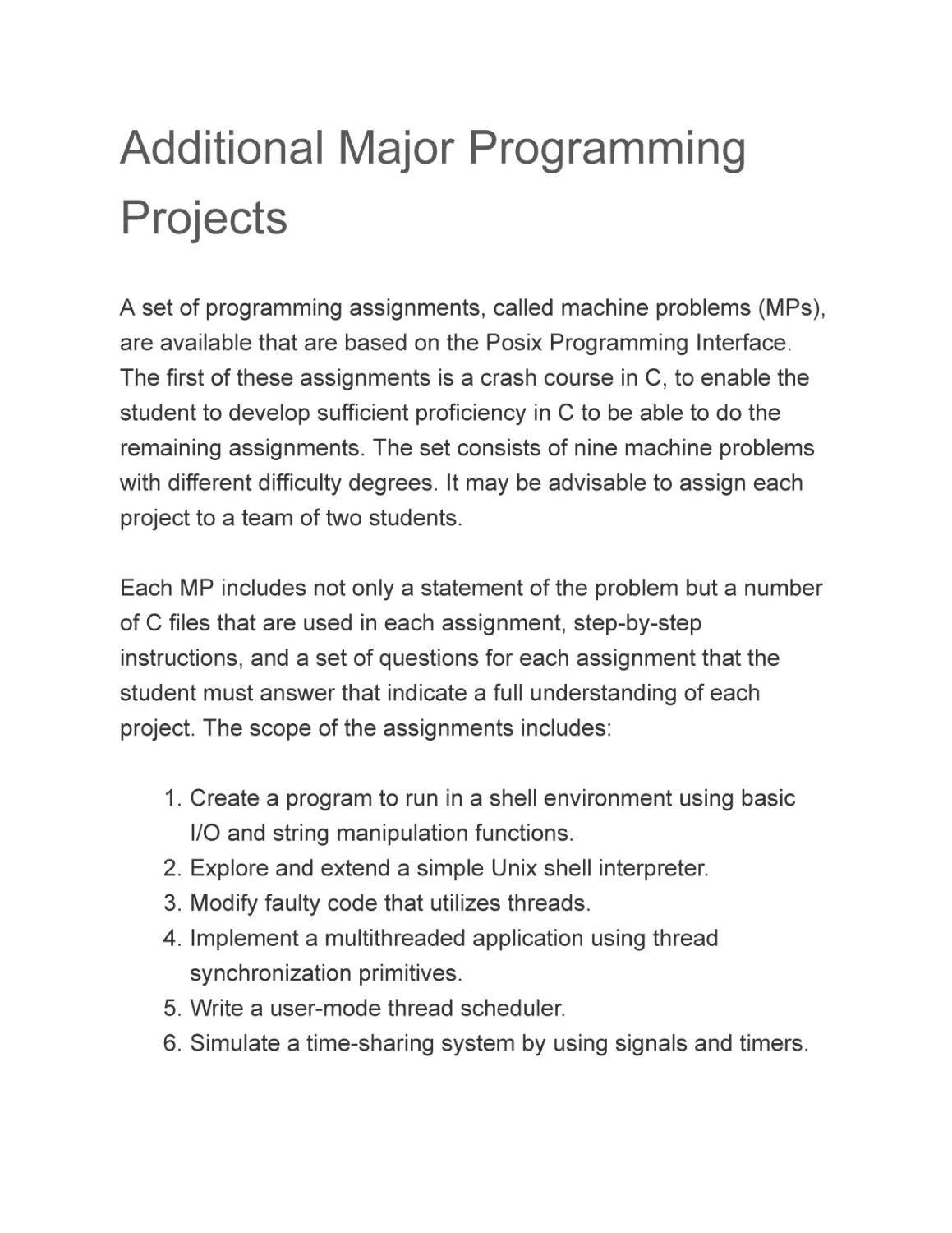 Additional Major Programming Projects