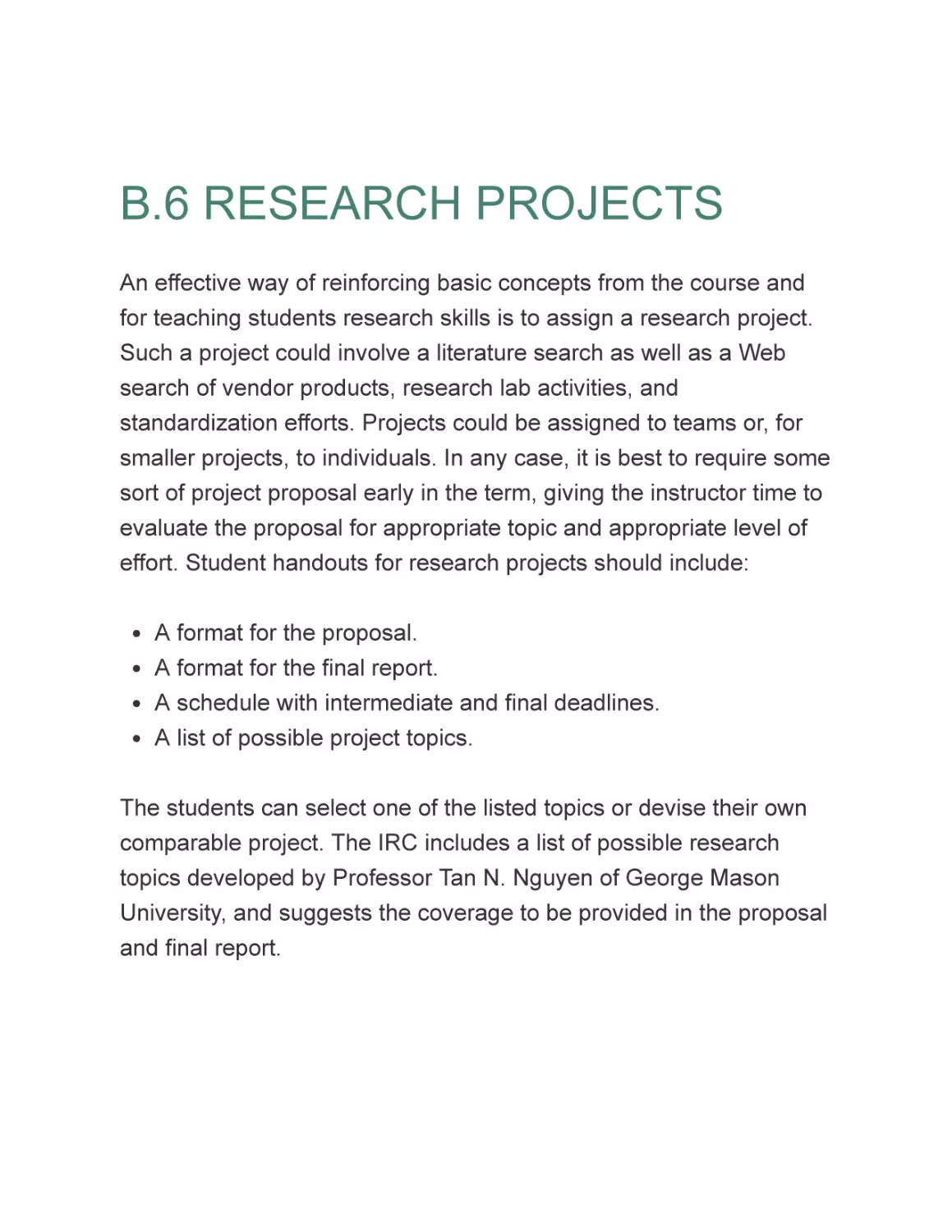 B.6 RESEARCH PROJECTS