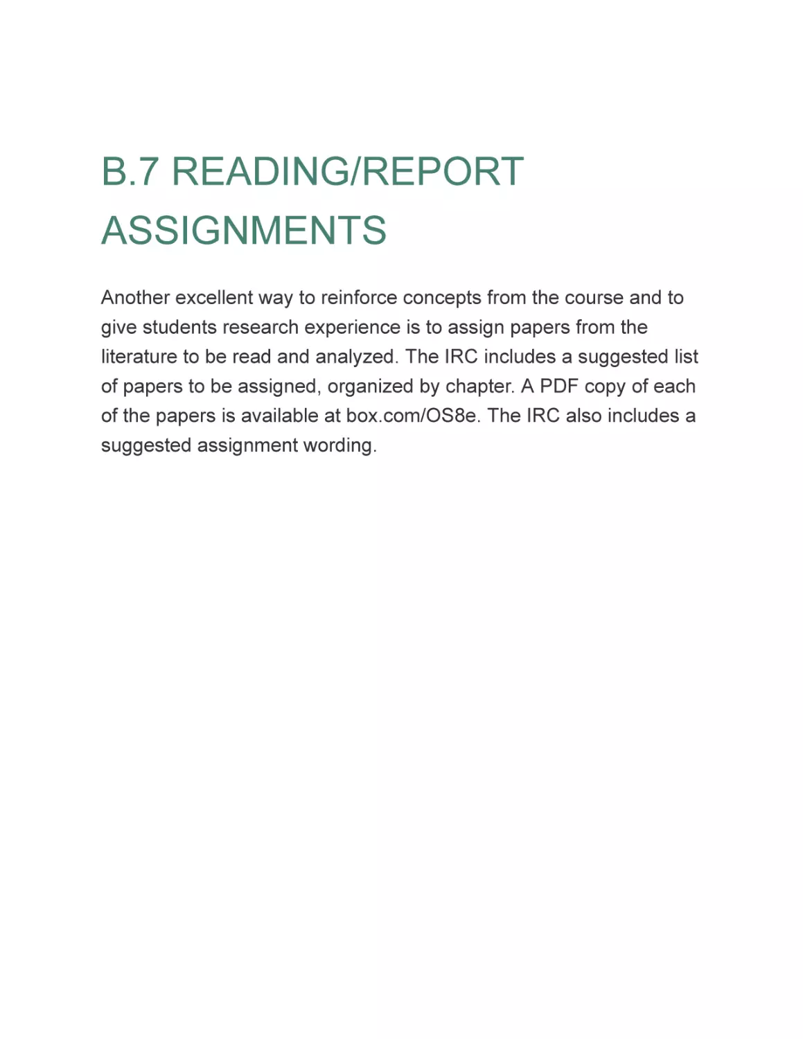 B.7 READING/REPORT ASSIGNMENTS
