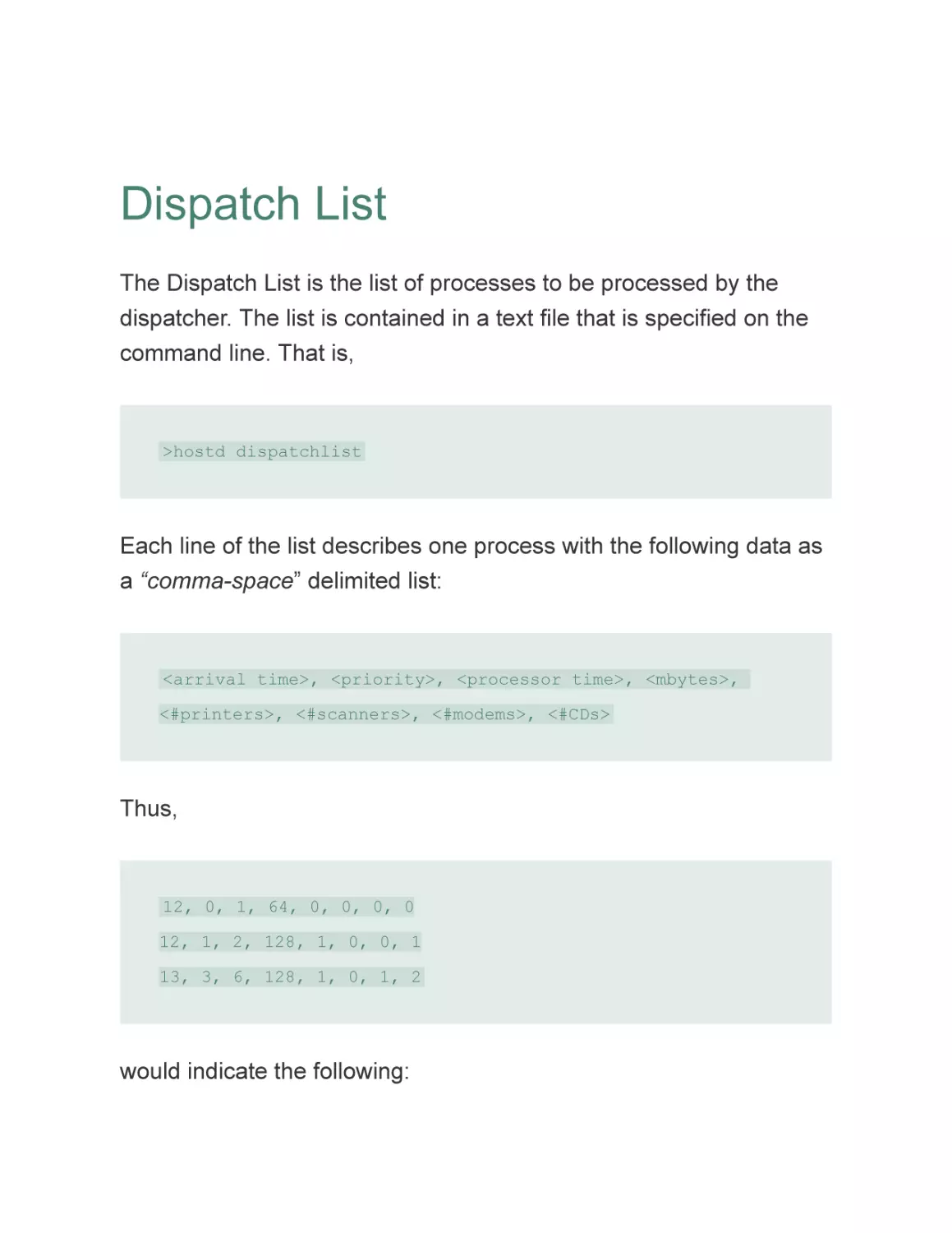 Dispatch List