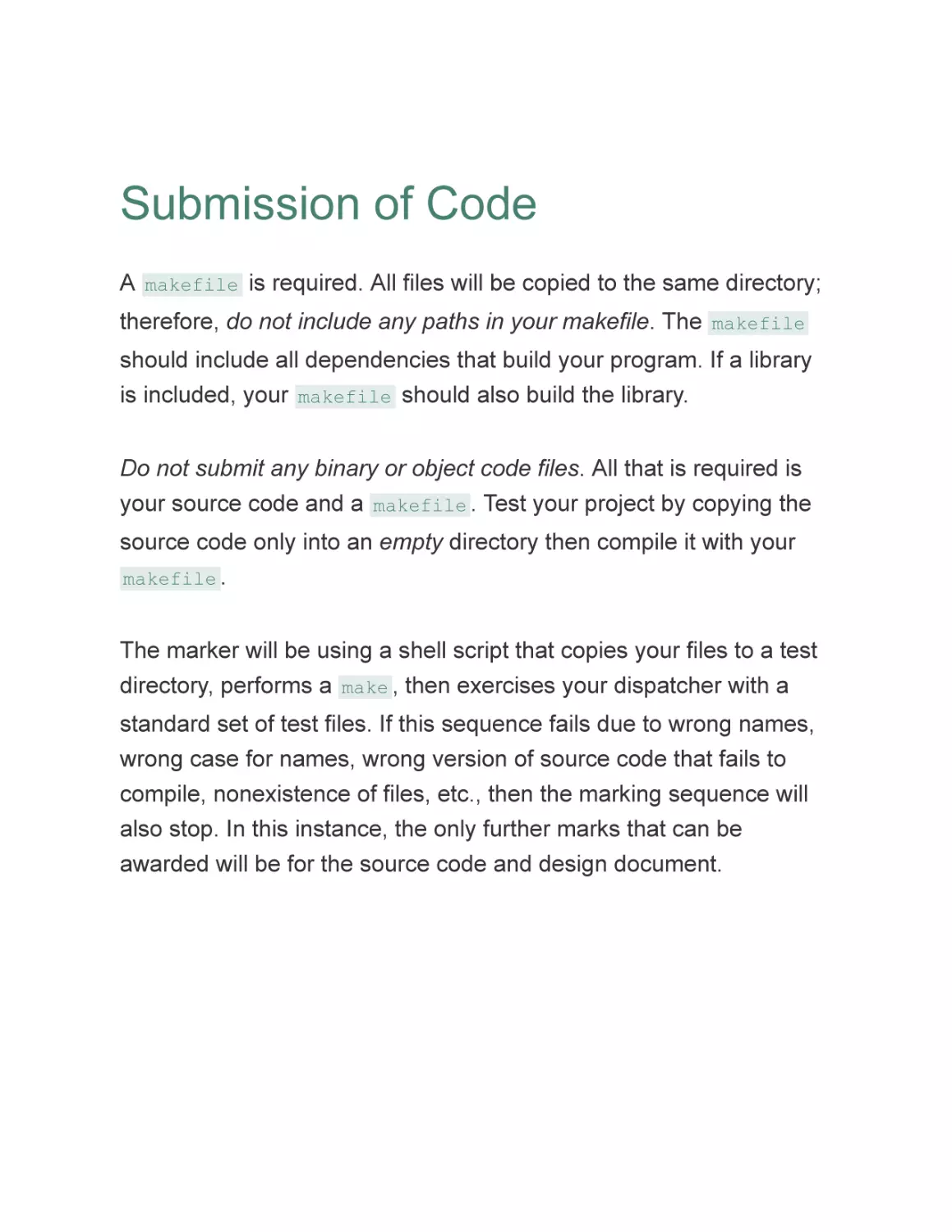 Submission of Code