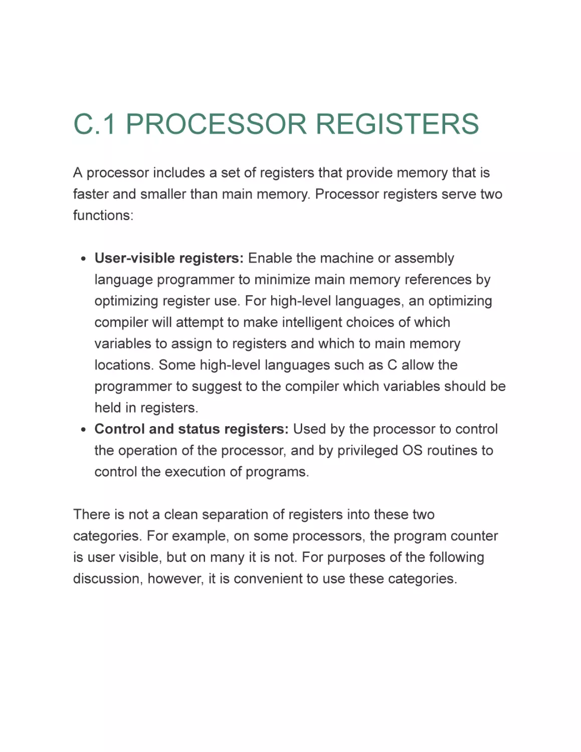 C.1 PROCESSOR REGISTERS