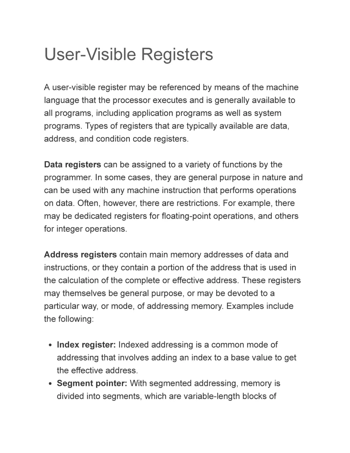 User-Visible Registers