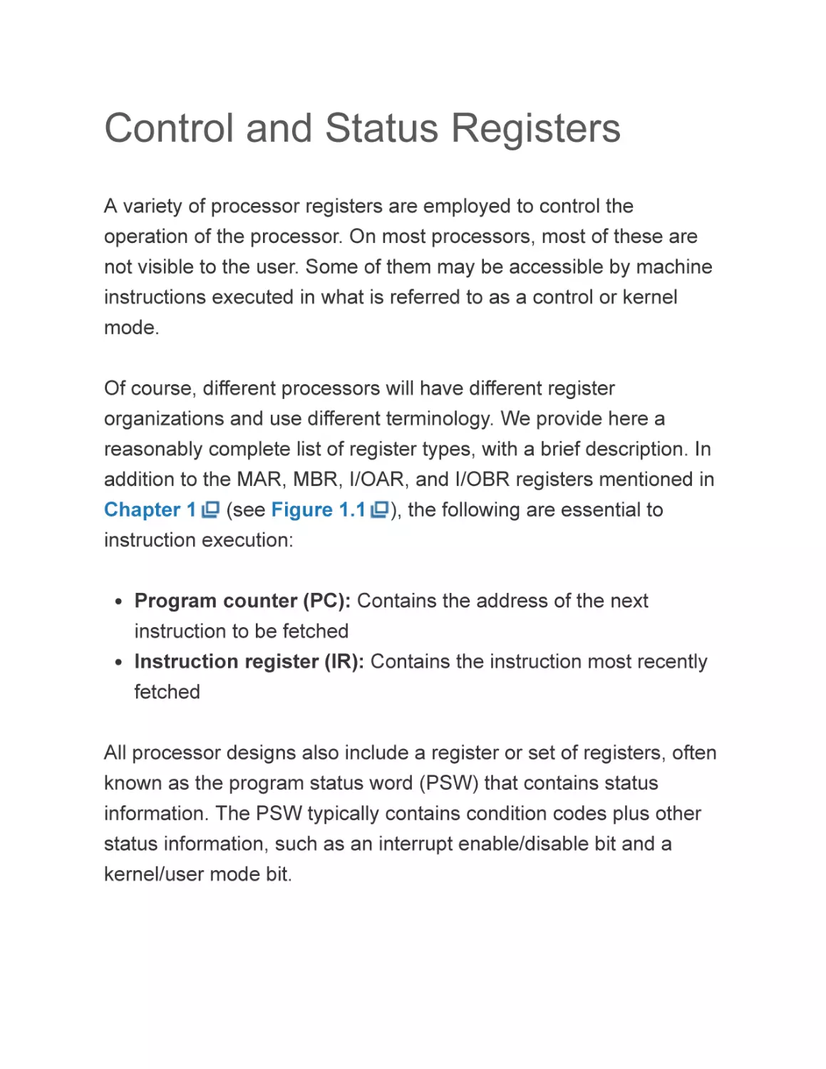 Control and Status Registers