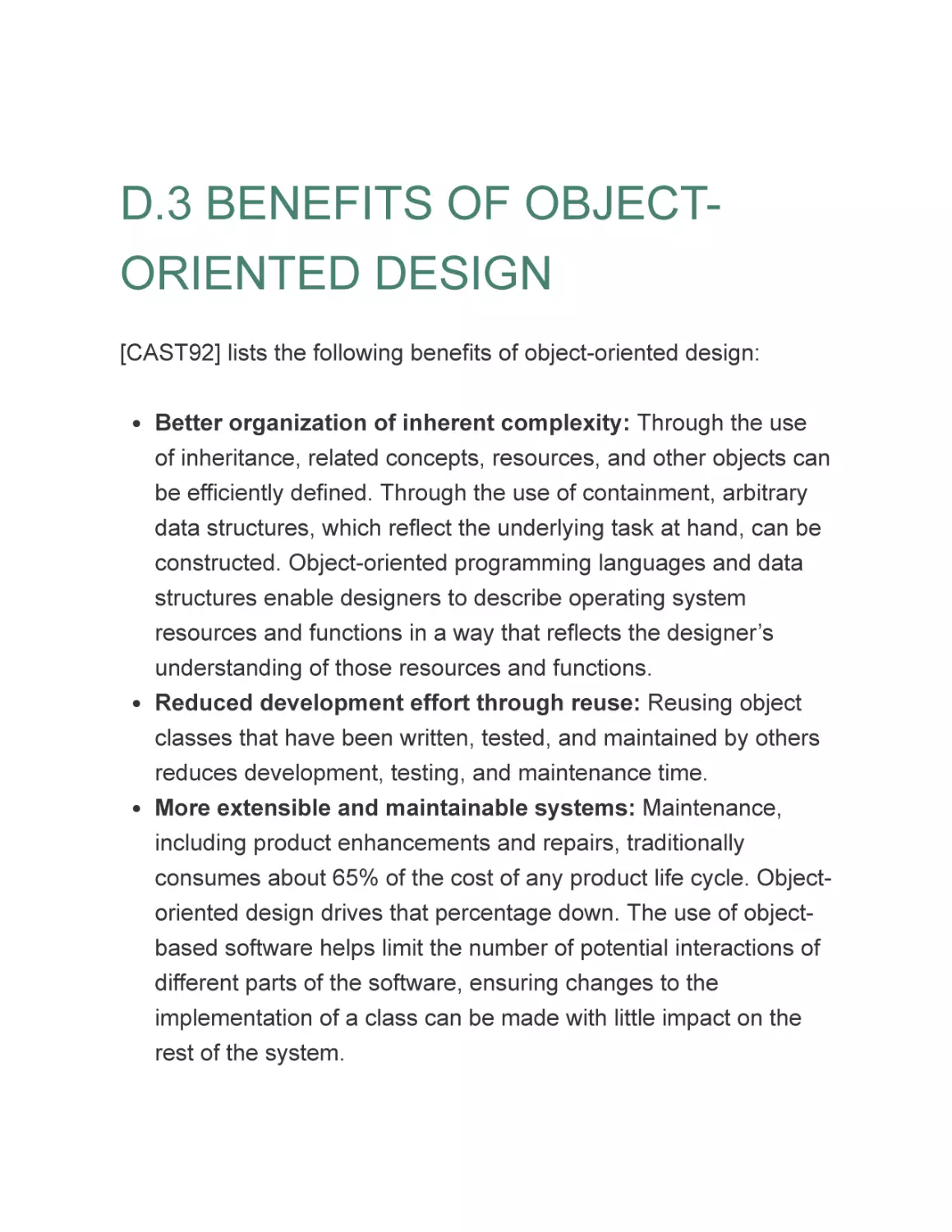 D.3 BENEFITS OF OBJECT-ORIENTED DESIGN