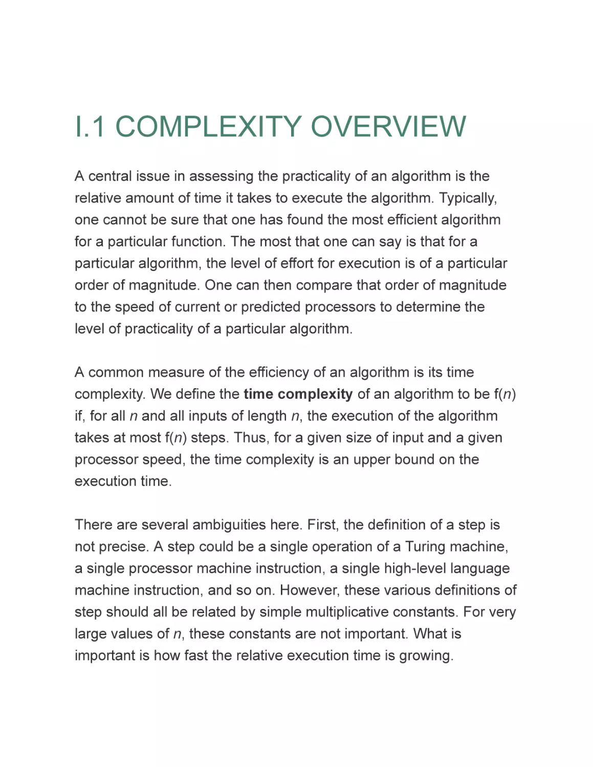 I.1 COMPLEXITY OVERVIEW