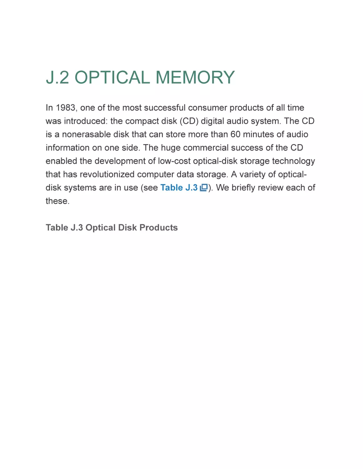 J.2 OPTICAL MEMORY