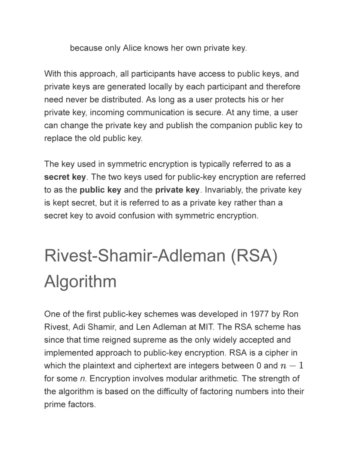 Rivest-Shamir-Adleman (RSA) Algorithm