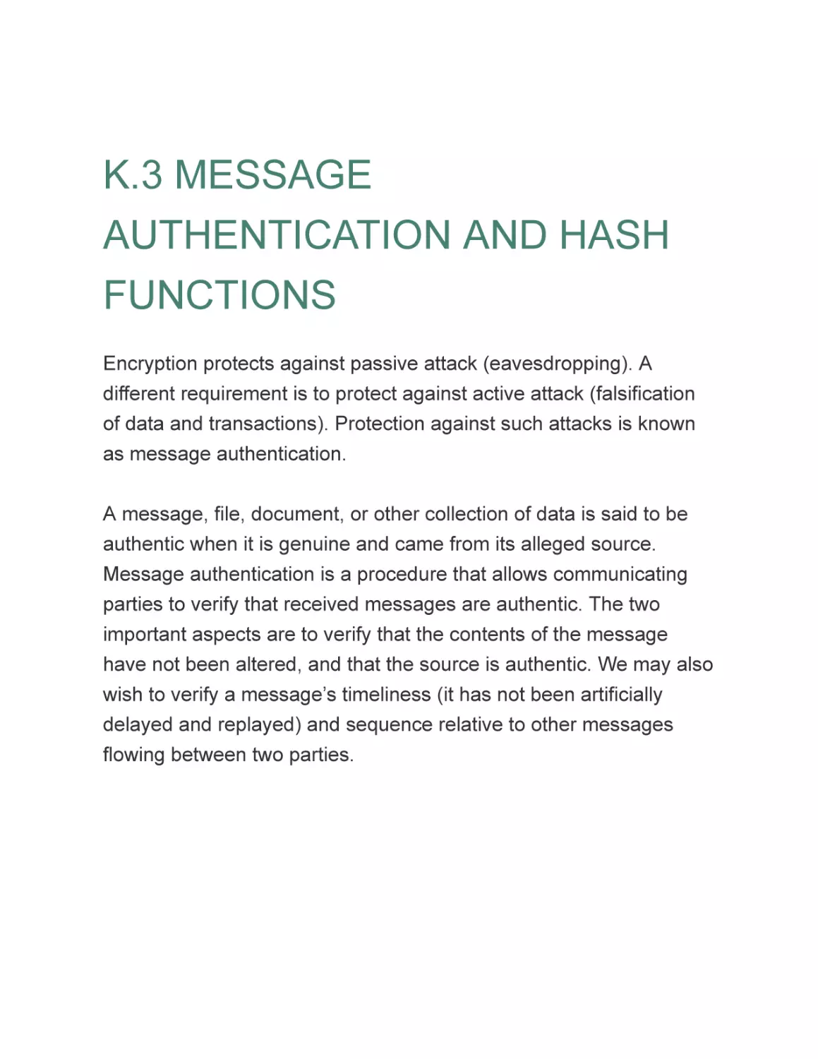 K.3 MESSAGE AUTHENTICATION AND HASH FUNCTIONS