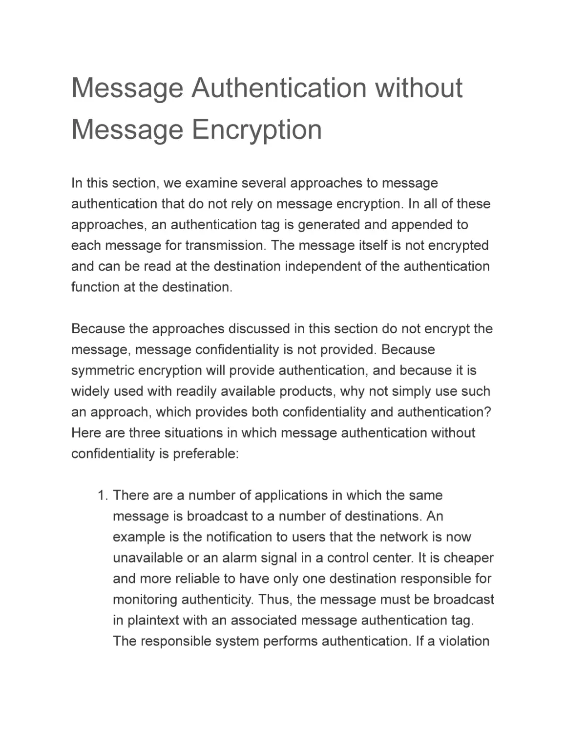 Message Authentication without Message Encryption