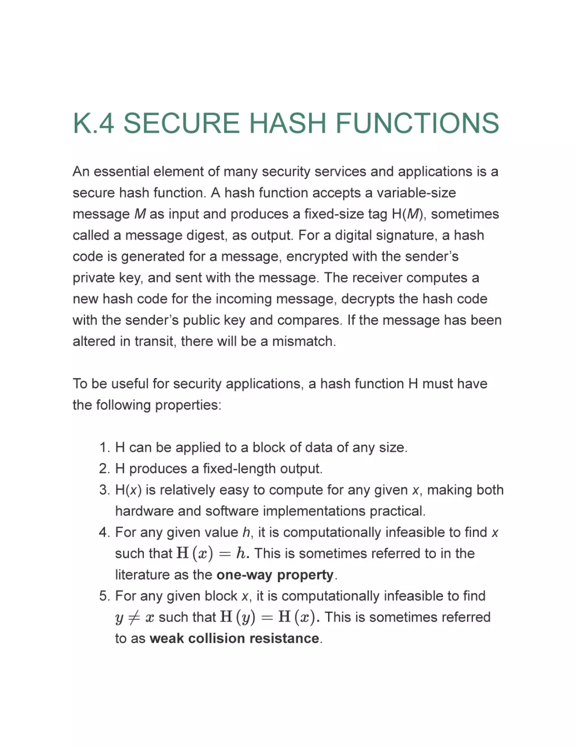 K.4 SECURE HASH FUNCTIONS