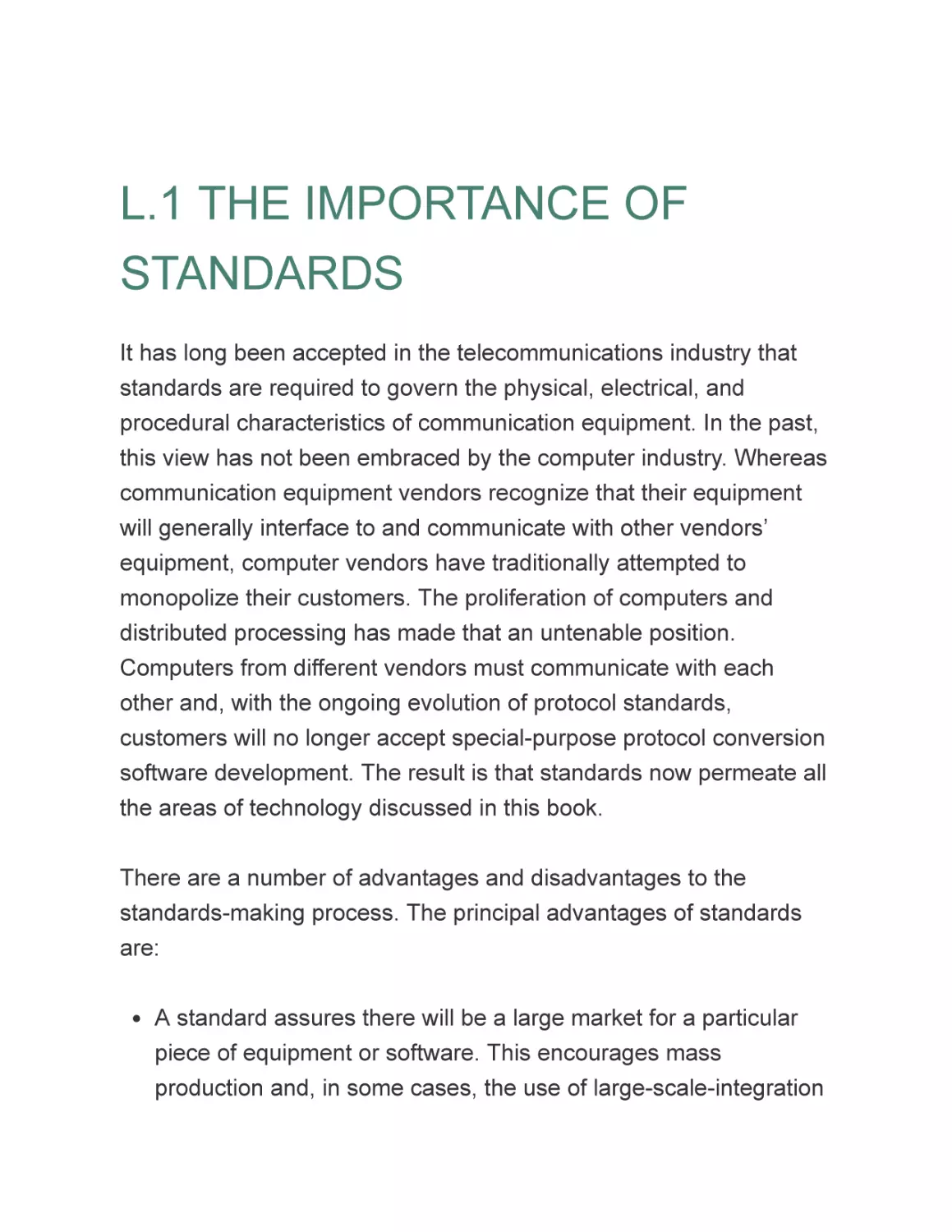 L.1 THE IMPORTANCE OF STANDARDS