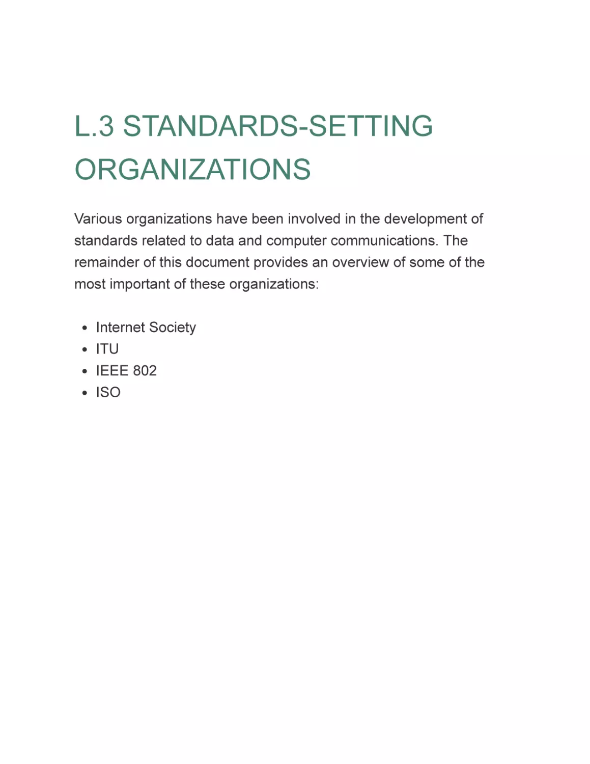 L.3 STANDARDS-SETTING ORGANIZATIONS