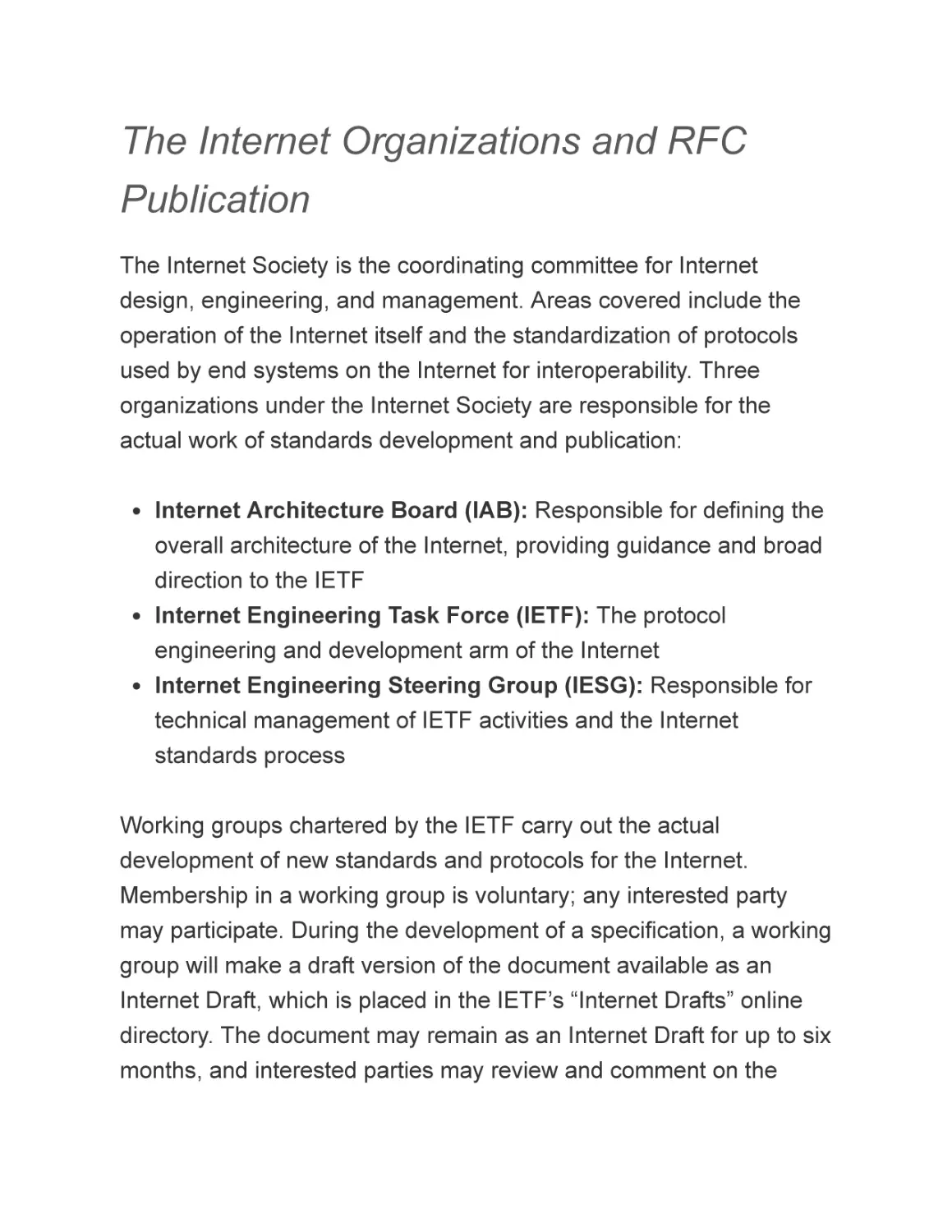The Internet Organizations and RFC Publication