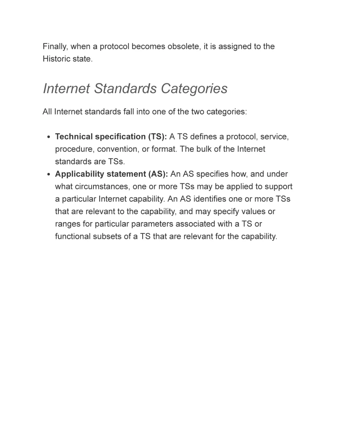 Internet Standards Categories