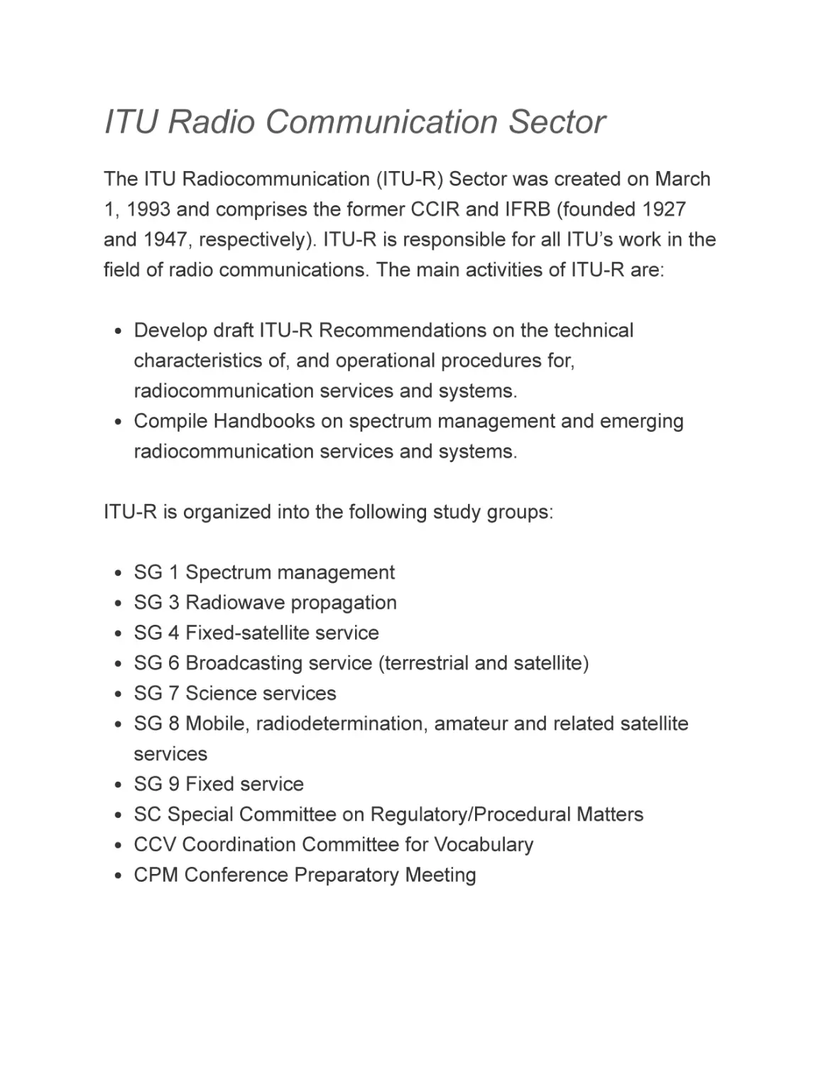 ITU Radio Communication Sector