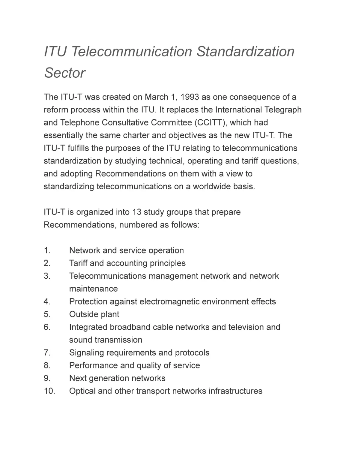 ITU Telecommunication Standardization Sector