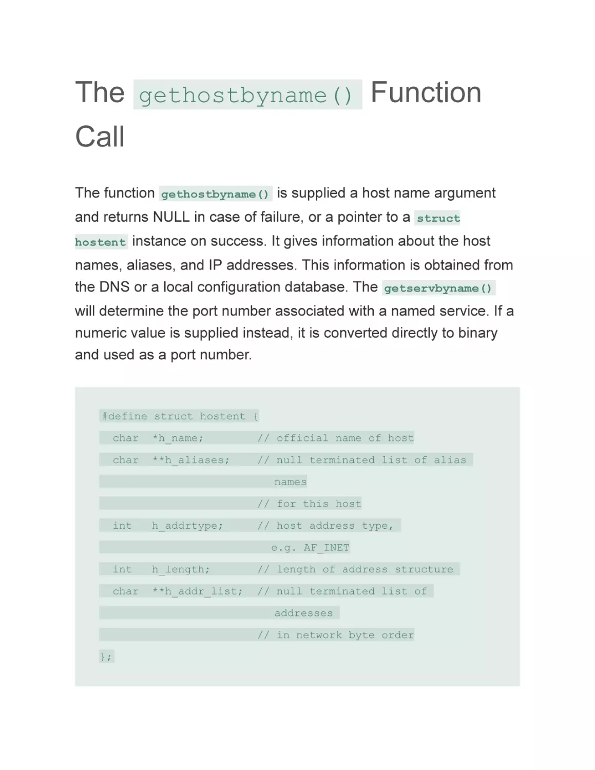 The gethostbyname() Function Call