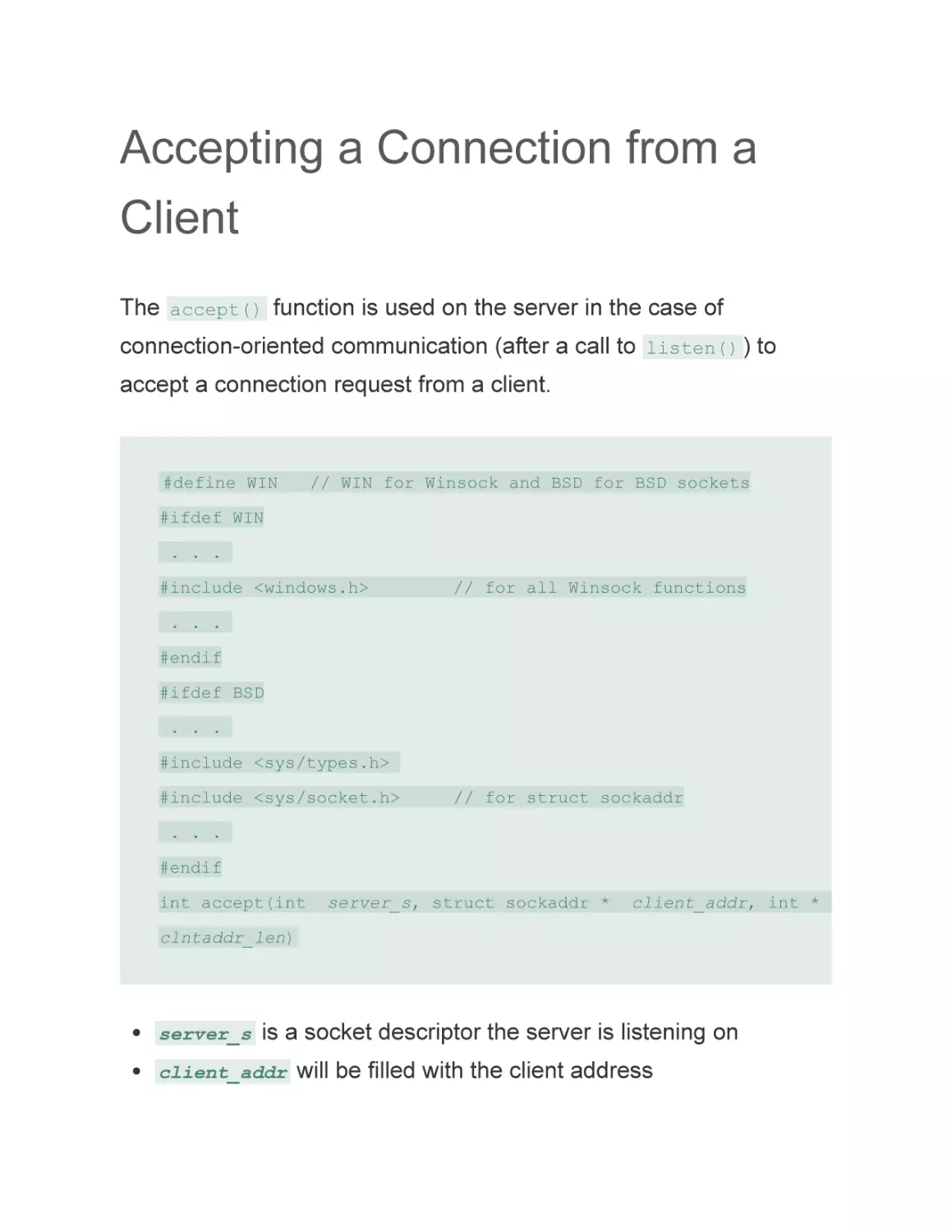 Accepting a Connection from a Client