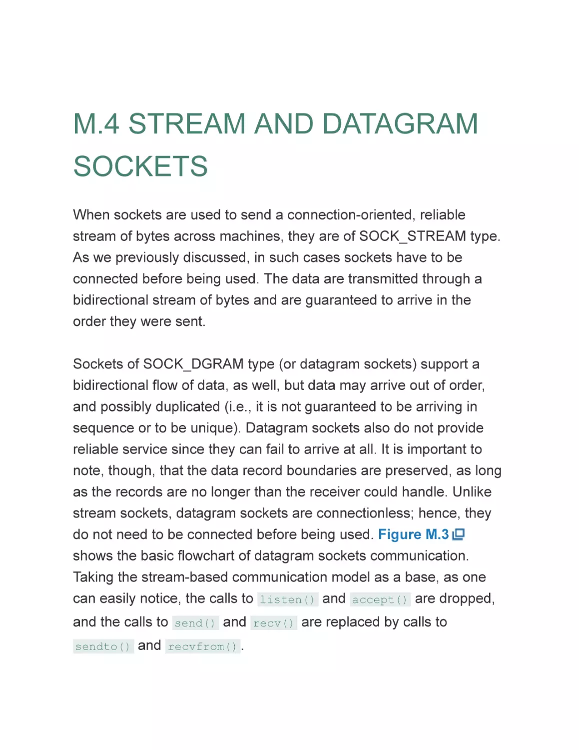 M.4 STREAM AND DATAGRAM SOCKETS