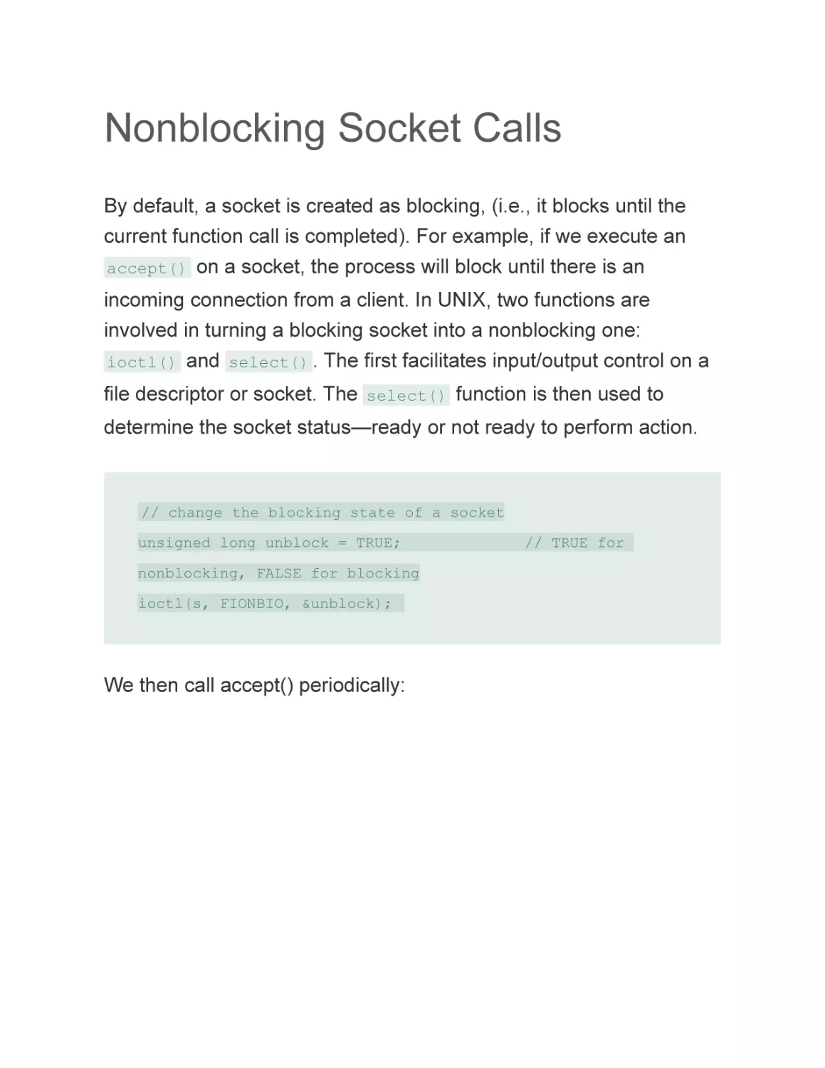 Nonblocking Socket Calls