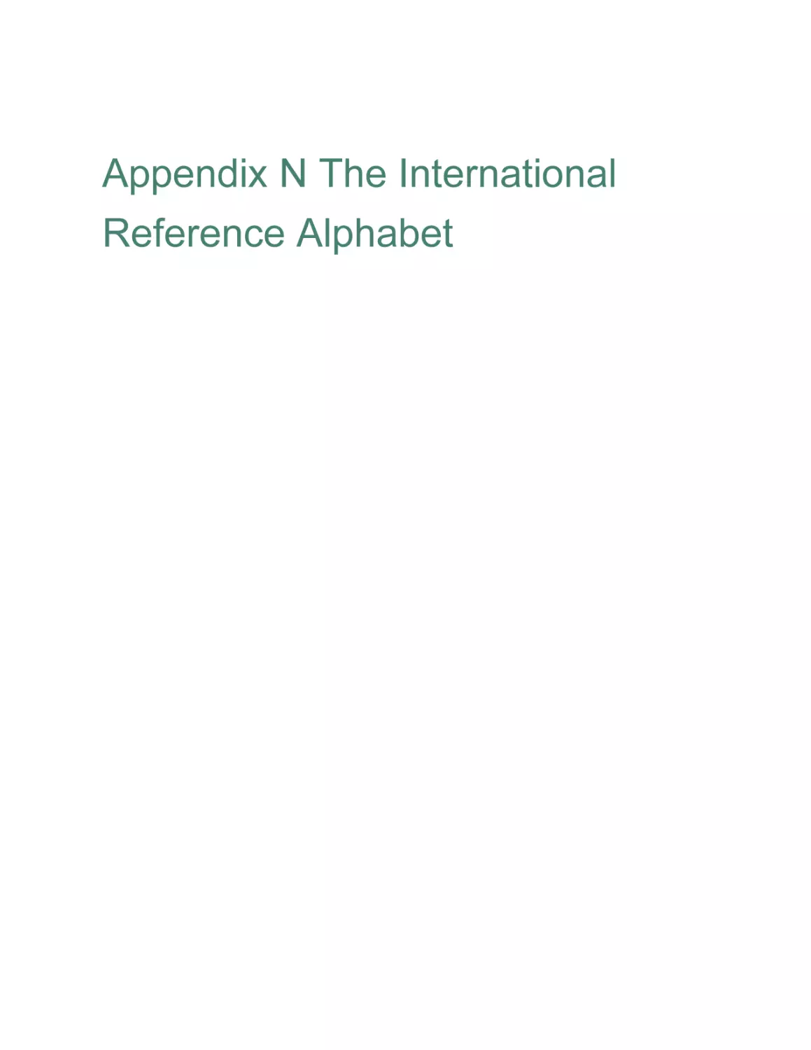 Appendix N The International Reference Alphabet
