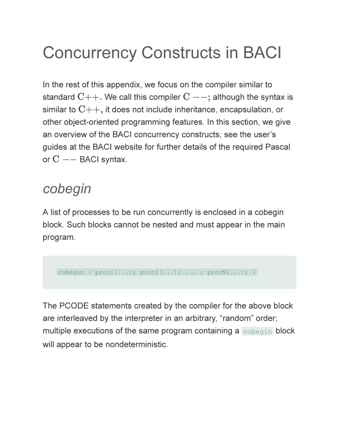 Concurrency Constructs in BACI
cobegin
