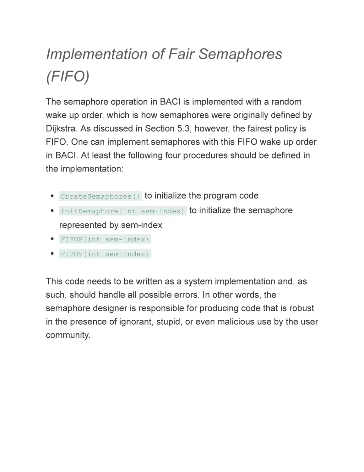 Implementation of Fair Semaphores (FIFO)