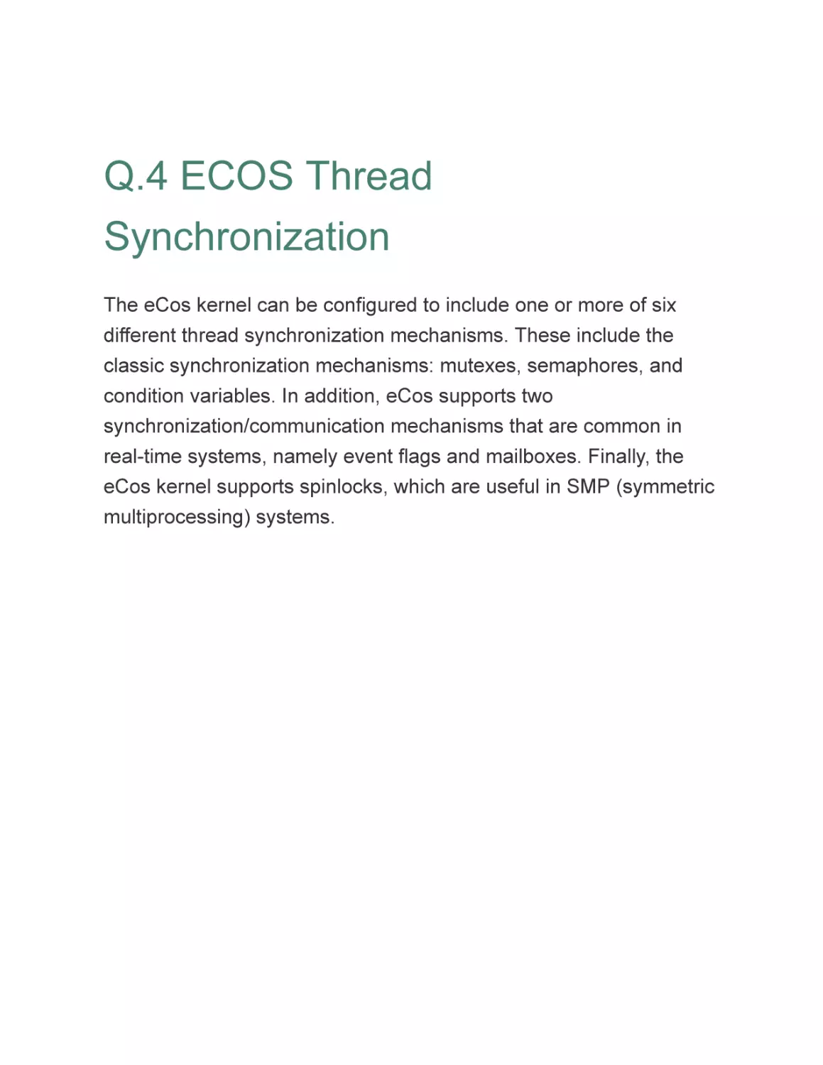 Q.4 ECOS Thread Synchronization