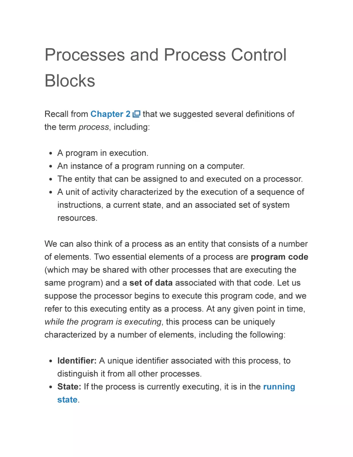Processes and Process Control Blocks
