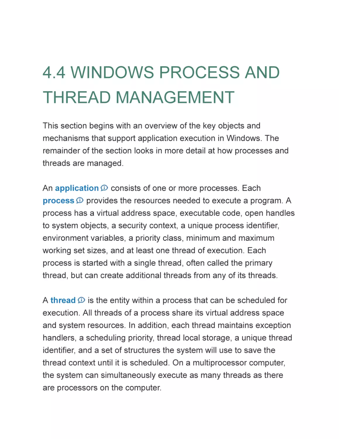 4.4 WINDOWS PROCESS AND THREAD MANAGEMENT