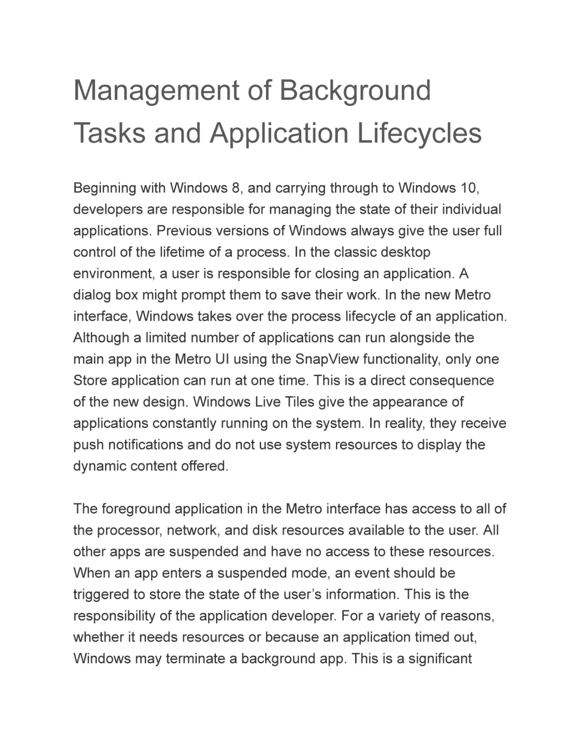 Management of Background Tasks and Application Lifecycles