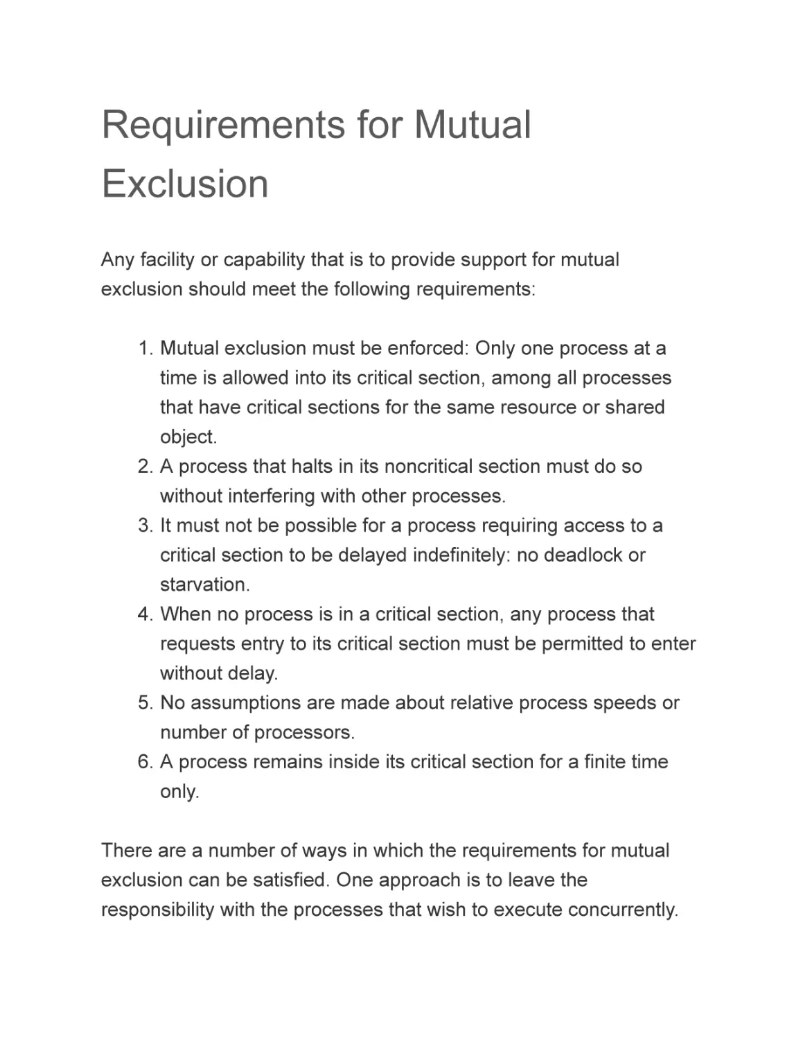 Requirements for Mutual Exclusion
