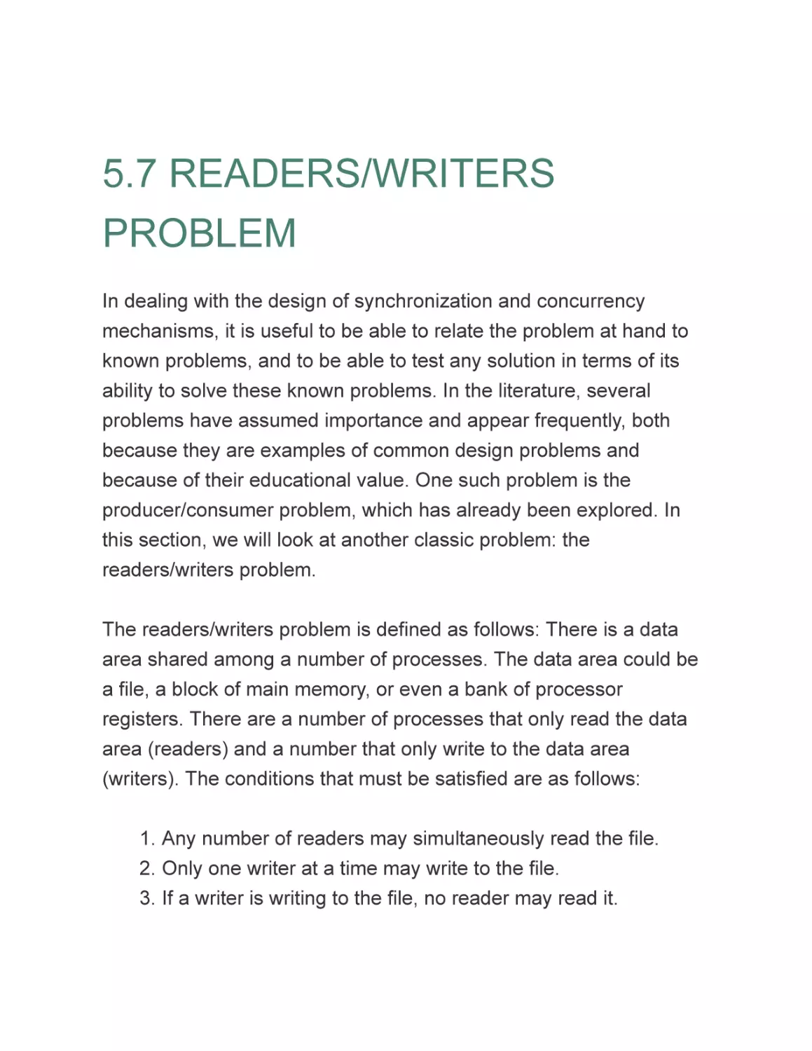 5.7 READERS/WRITERS PROBLEM