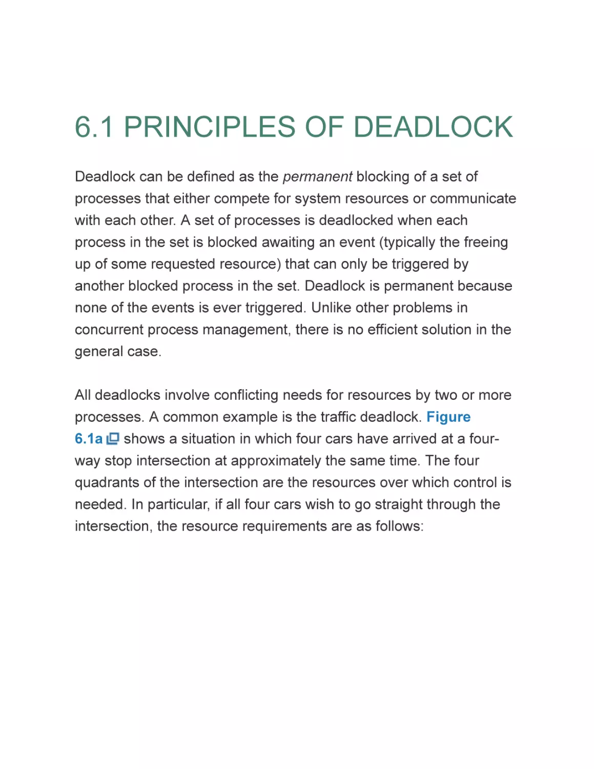 6.1 PRINCIPLES OF DEADLOCK