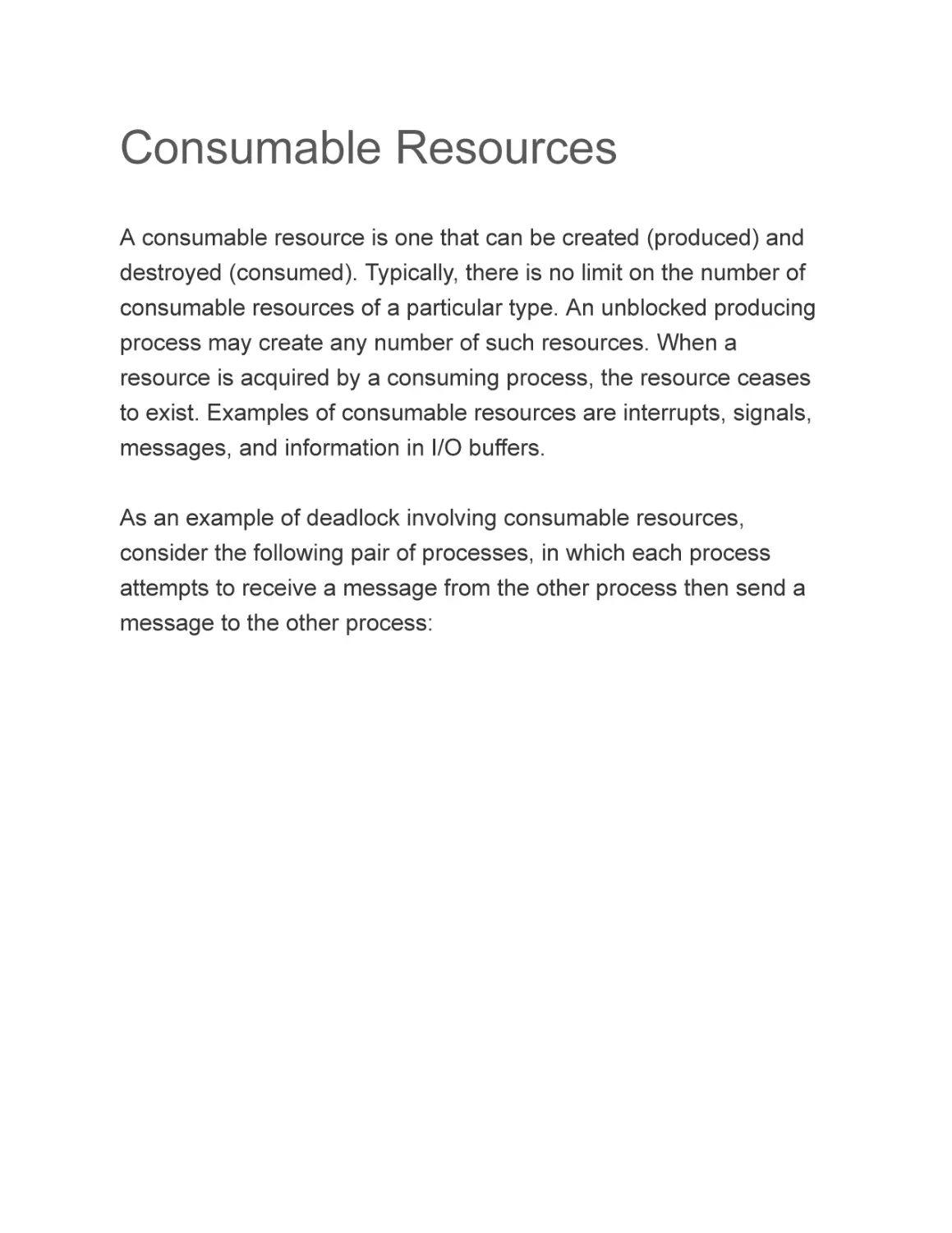 Consumable Resources