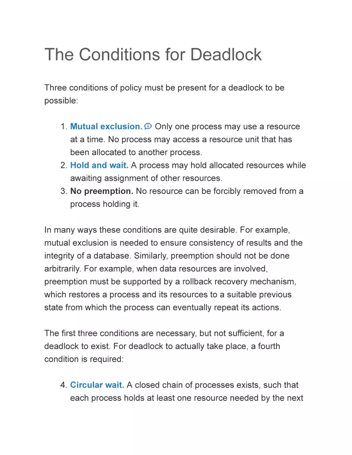 The Conditions for Deadlock