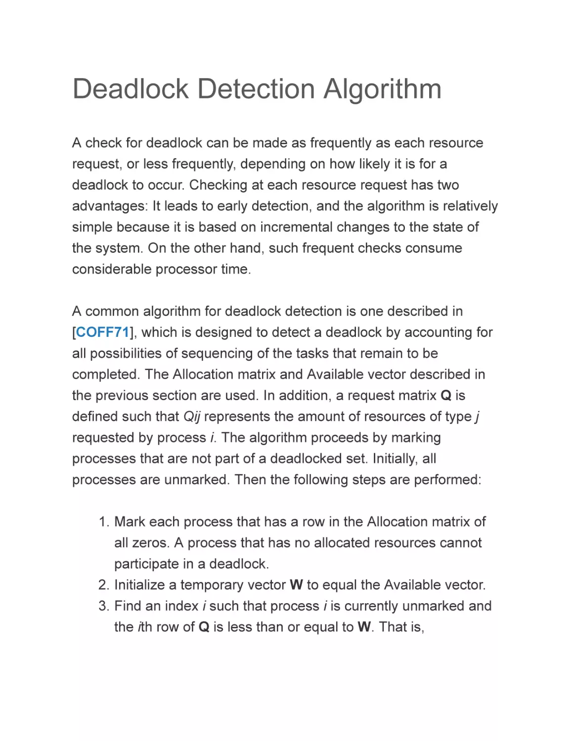 Deadlock Detection Algorithm