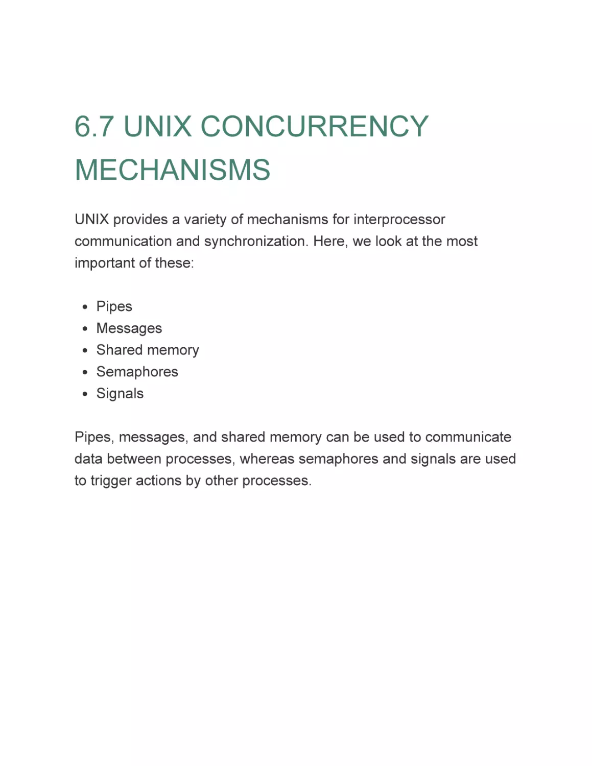 6.7 UNIX CONCURRENCY MECHANISMS